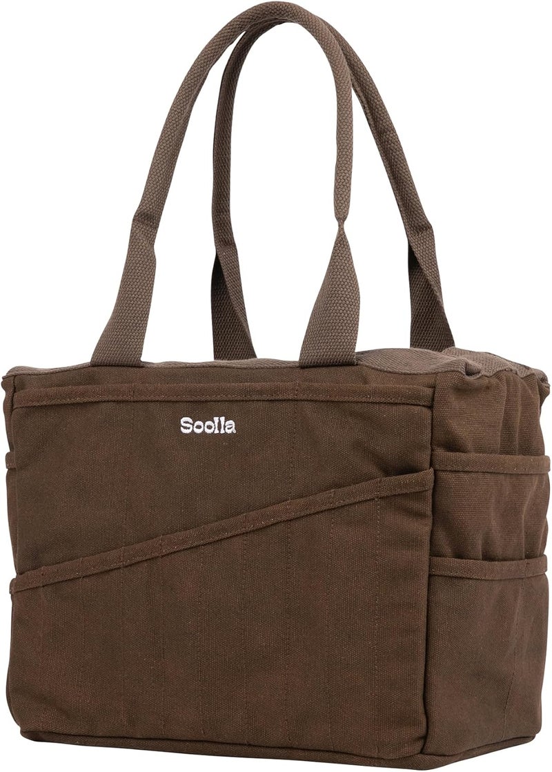 Soolla Studio Bag: Pottery Tool Bag & Craft Storage, Art Supply Organizer, Washable Tote, Knitting Yarn, Crochet Projects, 30 Pockets, 20+ Canvas Colors, Gift For Artists & Teachers (Coffee Bean) - Image 4
